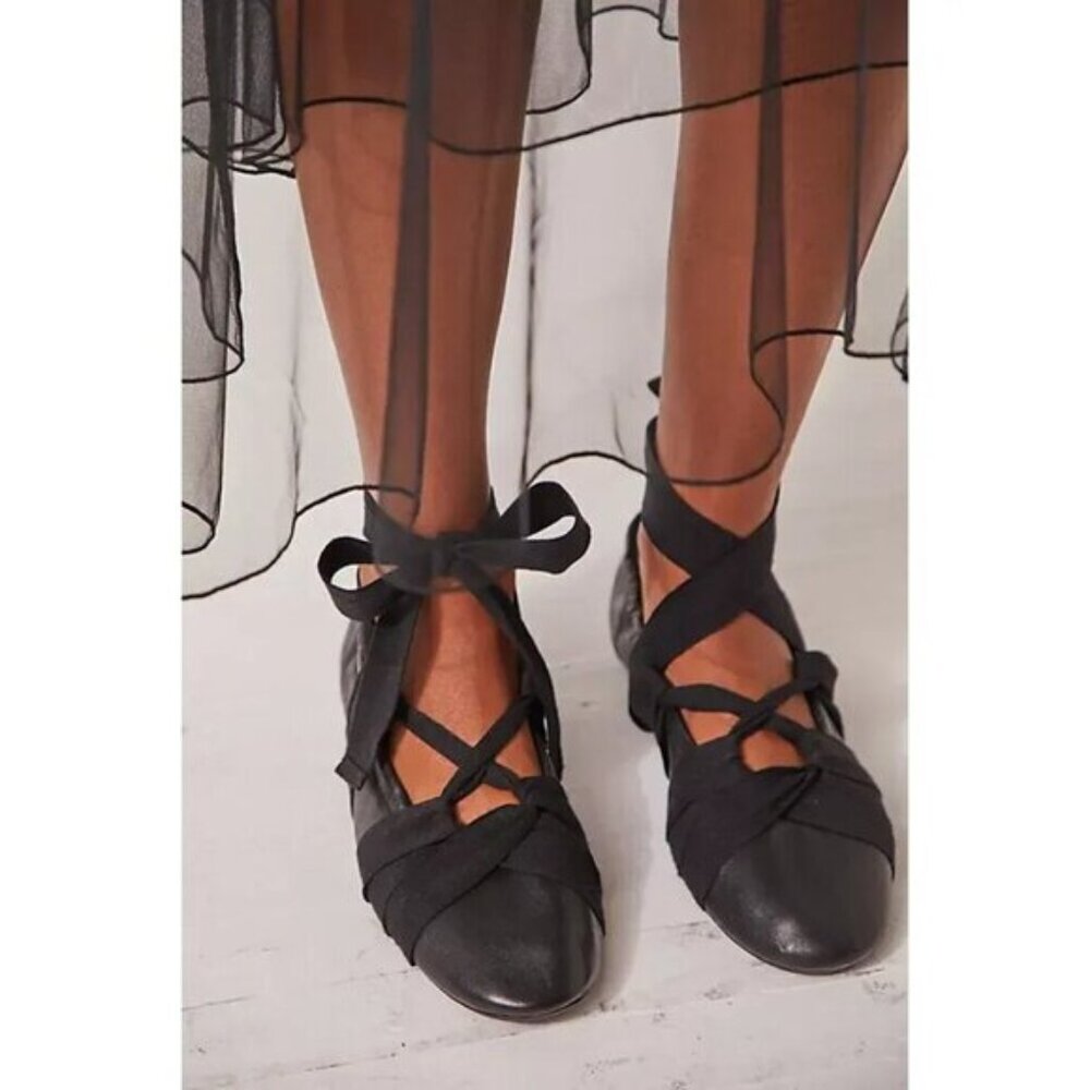 Free People Black Flats with Ribbon Detail